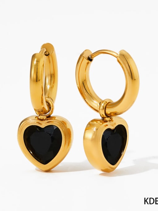 Earrings Gold Black  KDE1140 Stainless steel Cubic Zirconia Hip Hop Heart Earring Bracelet and Necklace Set
