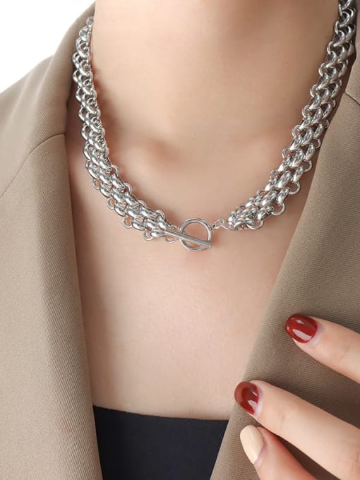 P1441 Steel Necklace 42cm Trend Geometric Titanium Steel Bracelet and Necklace Set
