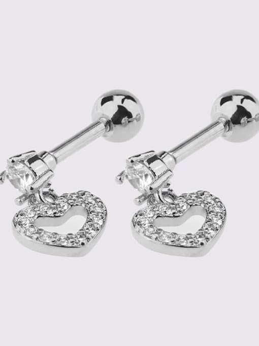 White steel pendant Love Earrings Brass Cubic Zirconia Heart Dainty Single Earring