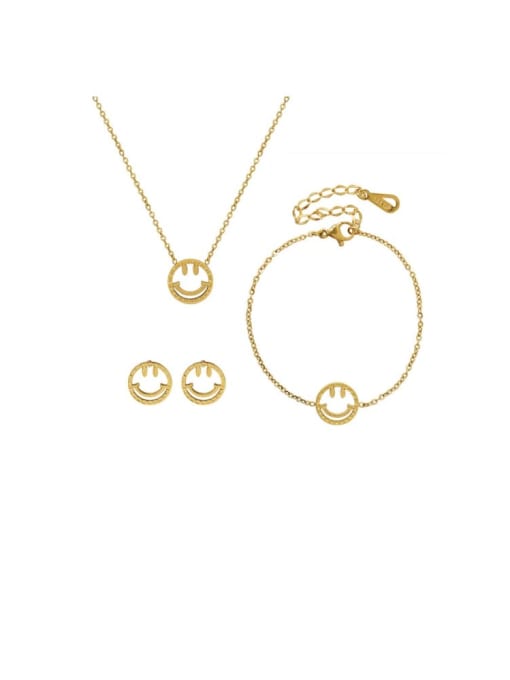 MAKA Titanium 316L Stainless Steel Minimalist Smiley  Earring Braclete and Necklace Set with e-coated waterproof 2