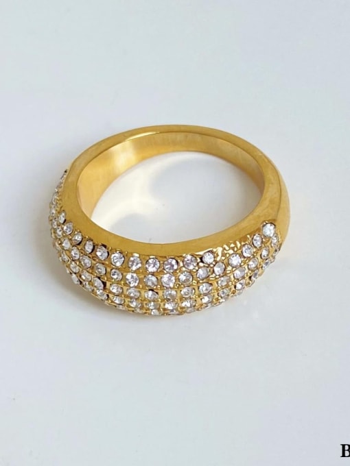 Gold ring B407 No.8 Stainless steel Cubic Zirconia Geometric Trend Band Ring