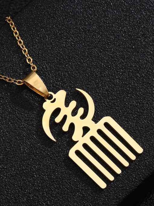 Golden A Stainless steel Irregular Ethnic African symbols Pendant  Necklace