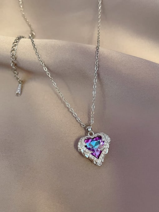 L0226 Ocean Heart O-Chain Silver Titanium Steel Cubic Zirconia Heart Dainty Necklace