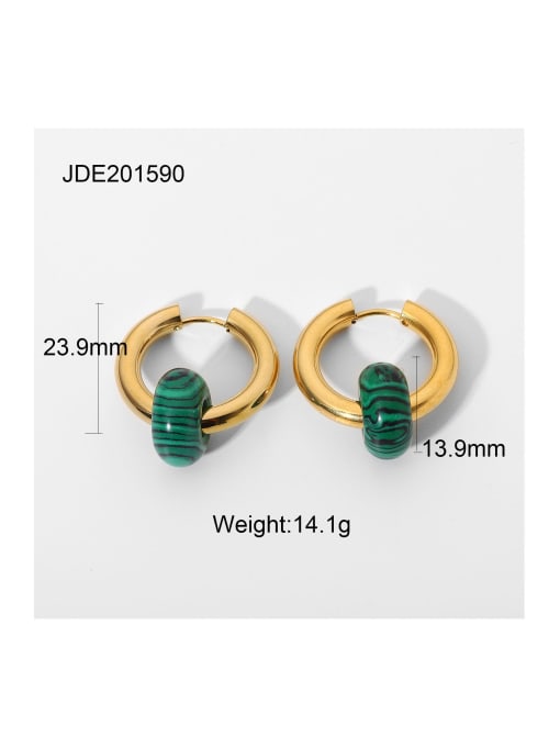 JDE201590 Stainless steel Green Geometric Colored stones Vintage Huggie Earring