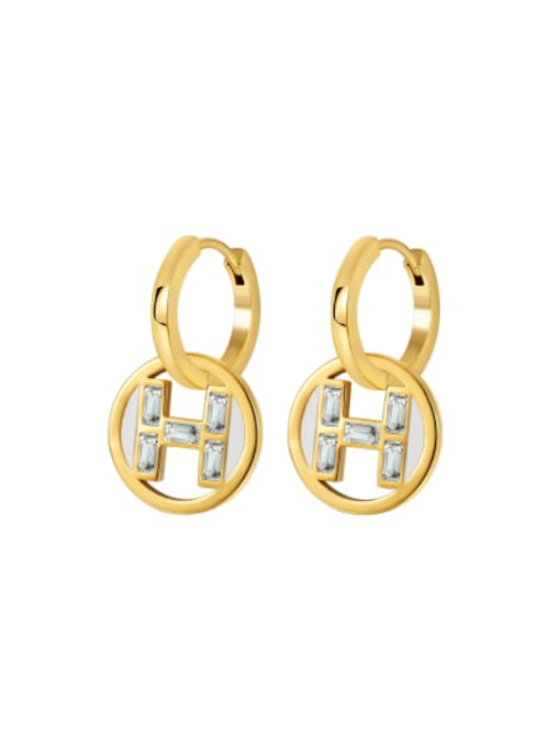 H01213 gold Brass Cubic Zirconia Geometric Minimalist Stud Earring