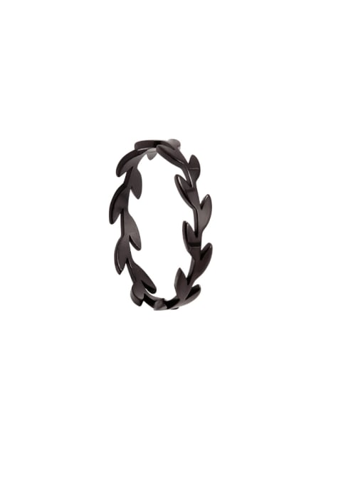 black Titanium Steel  Minimalist Band Olive Branch Shape Ring