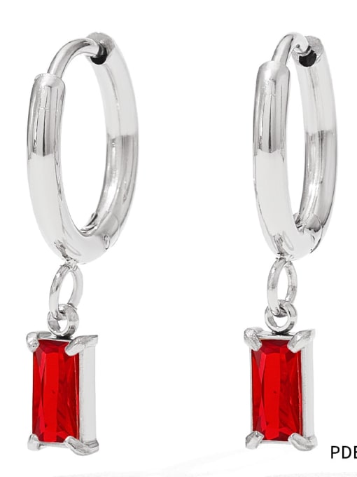 PDE404 Red Zirconia Stainless steel Cubic Zirconia Geometric Dainty Stud Earring