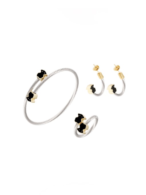 Clioro Stainless steel Hip Hop Bear Ring Earring And Bracelet Set