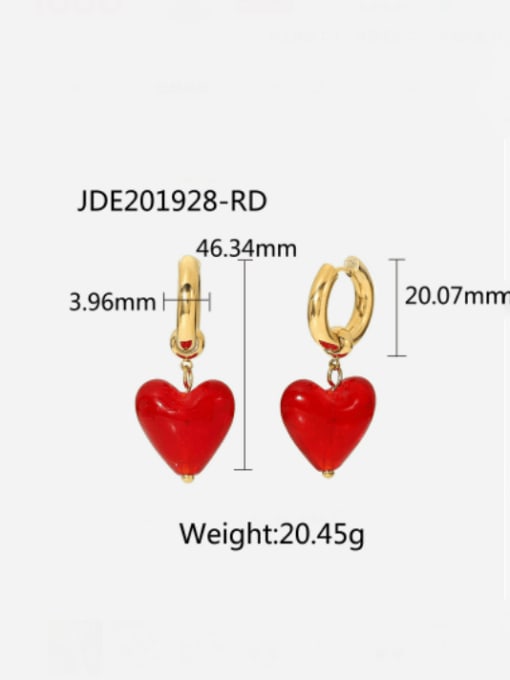 JDE201928 RD Stainless steel Enamel Heart Vintage Huggie Earring