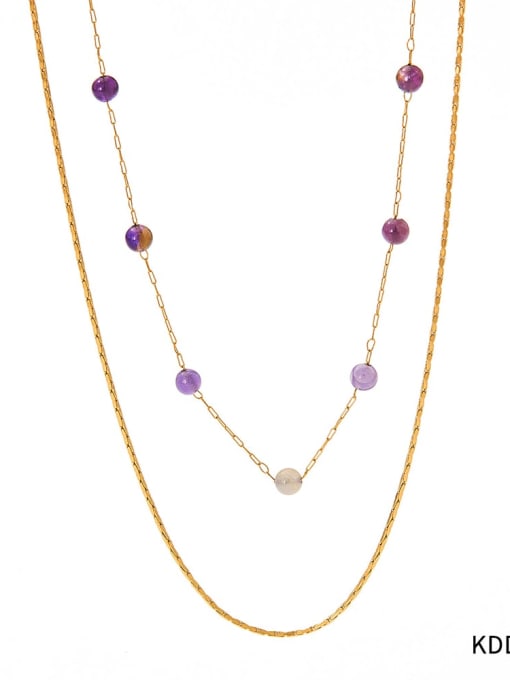 (Necklace) Purple Natural Stone KDD075 Stainless steel Natural Stone Hip Hop Irregular  Bracelet and Necklace Set