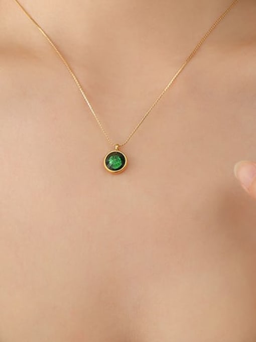 P413 gold necklace 40+ 5cm Titanium Steel Glass Stone Round Minimalist Necklace