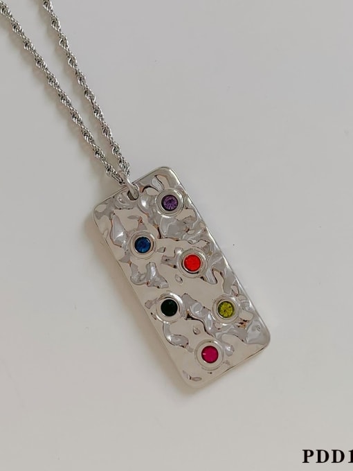 PDD1100 Steel Rectangular Color Diamond Stainless steel Irregular Hip Hop Necklace