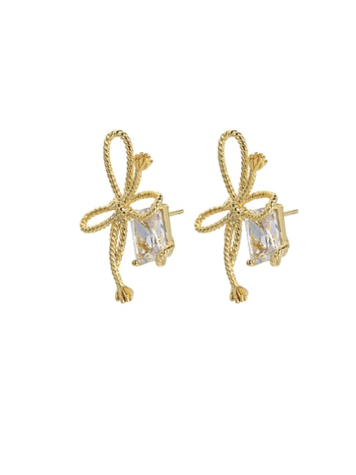 Clioro Brass Cubic Zirconia Bowknot Vintage Drop Earring 0