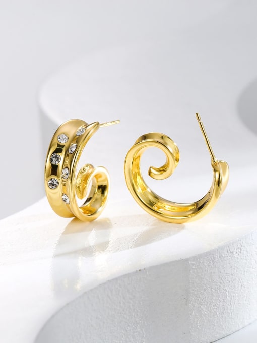 H01349 Brass Cubic Zirconia Geometric Trend Stud Earring