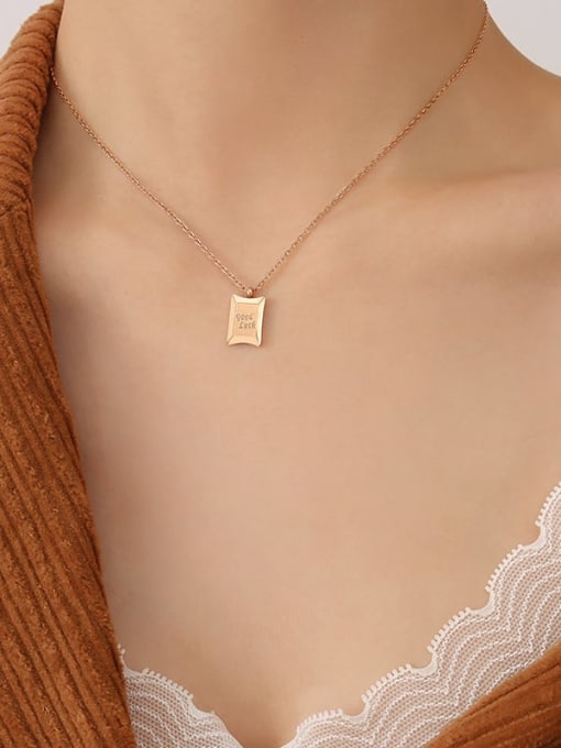 P716 Rose Gold Square Necklace 40 5cm Titanium Steel Geometric Minimalist Necklace