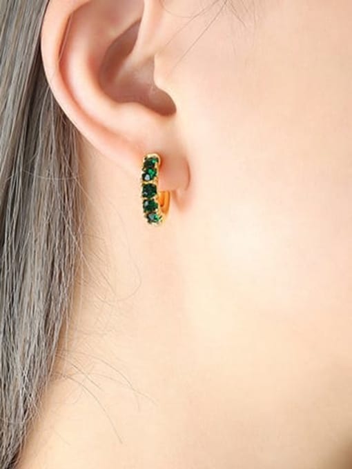 F215 Green Zircon Gold Earrings Titanium Steel Cubic Zirconia Geometric Minimalist Stud Earring