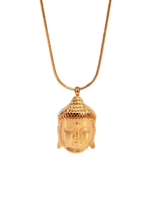 K.Love Titanium Steel Irregular Vintage Buddha Head Pendant Necklace