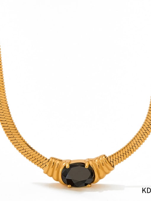 KDD128 Gold Black Stainless steel Cubic Zirconia Geometric Trend Link Necklace