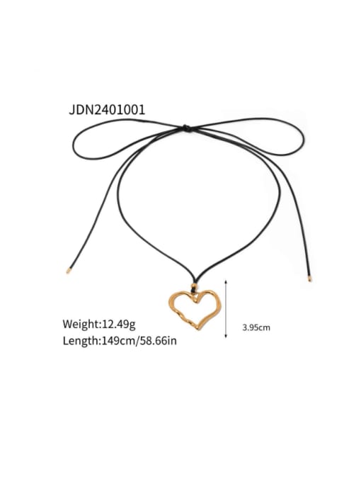 J&D Titanium Steel Heart Minimalist Wax rope pleated lines Necklace 2