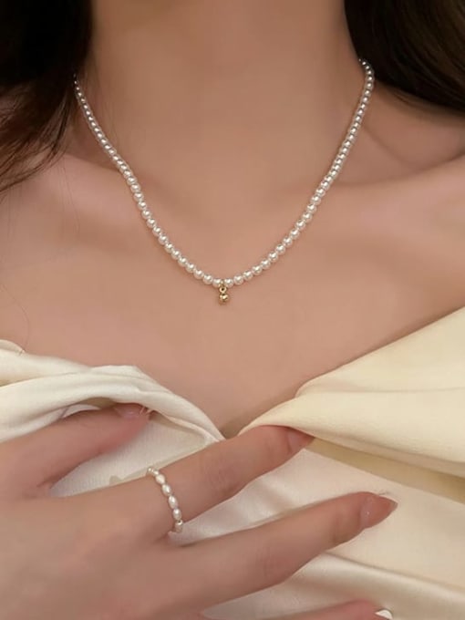 K.Love Titanium Steel Imitation Pearl Irregular Minimalist Beaded Necklace 1