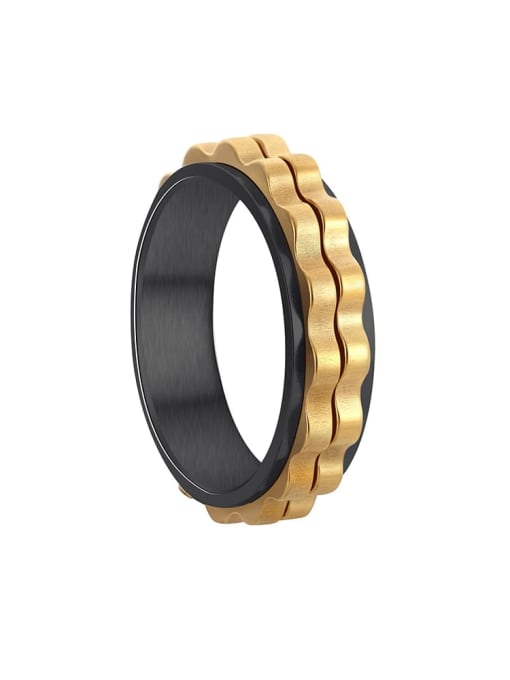 Plating black and gold teeth Titanium Steel Irregular Hip Hop Rotatable Gear Shape Men's Ring