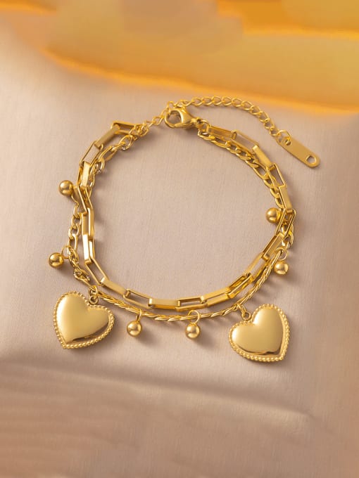 C070 Double layered Love Bracelet Gold Titanium Steel Heart Hip Hop Strand Bracelet