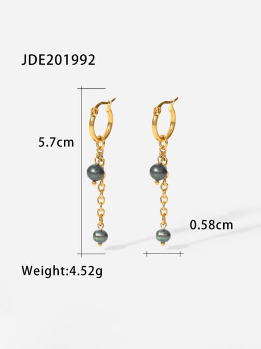 J&D Stainless steel Imitation Pearl Tassel Vintage Threader Earring 2