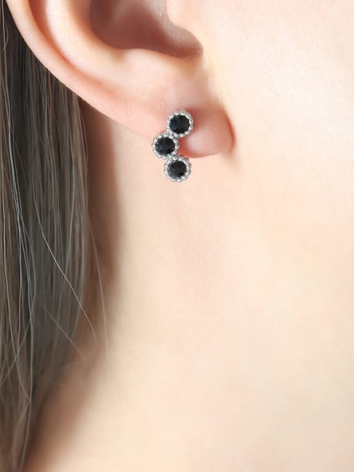 F744 Steel Black Crystal Earrings Titanium Steel Cubic Zirconia Geometric Dainty Stud Earring
