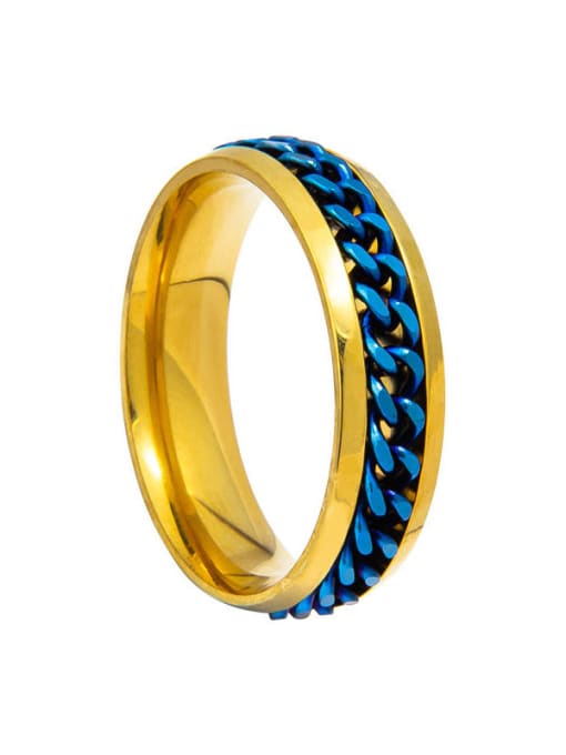 6mm gold-plated blue chain Stainless steel Geometric Hip Hop Band Turning Chain Couple Rings