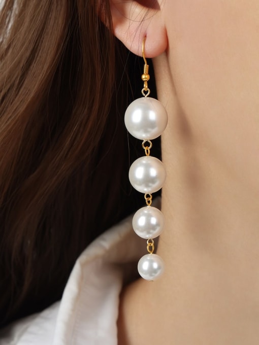 MAKA Brass Imitation Pearl Geometric Minimalist Hook Earring 1