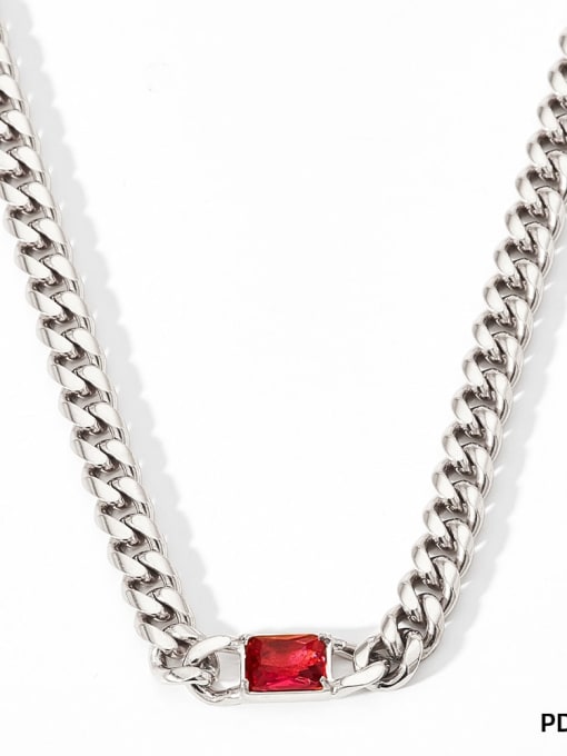 PDD023 Necklace Platinum Red Zirconia Trend Geometric Stainless steel Cubic Zirconia Bracelet and Necklace Set