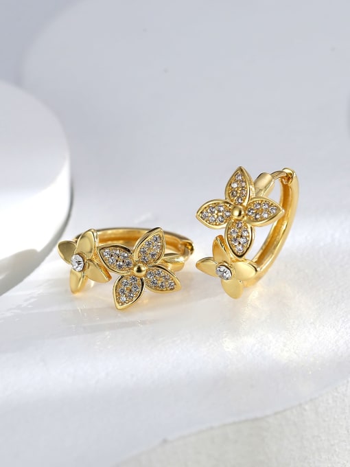 H01532 Gold Brass Cubic Zirconia Flower Dainty Stud Earring