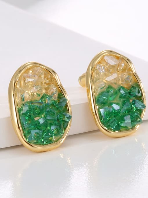 H02172 Green Brass Natural Stone Oval Trend Stud Earring