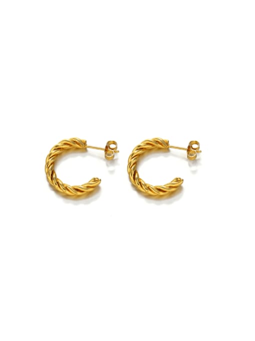 Gold Fried Dough Twists Earrings Stainless steel Twist C Shape Minimalist Stud Earring