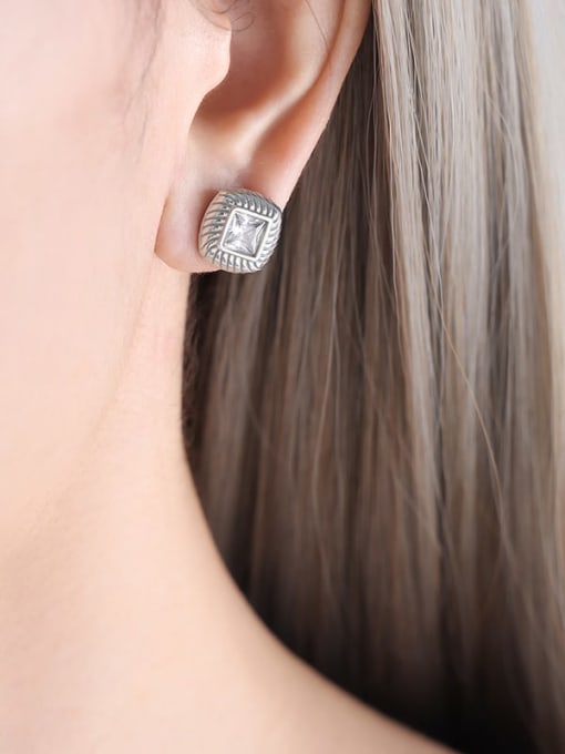 F850 Steel White Zircon Earrings Vintage Geometric Titanium Steel Cubic Zirconia Earring and Necklace Set