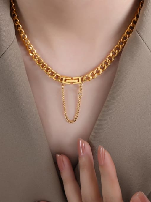 P1536 Gold Necklace 40cm Titanium Steel Hip Hop Geometric  Chain Bracelet and Necklace Set