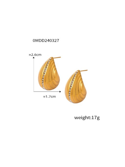 F1330 Gold Earrings Titanium Steel Rhinestone Water Drop Hip Hop Stud Earring