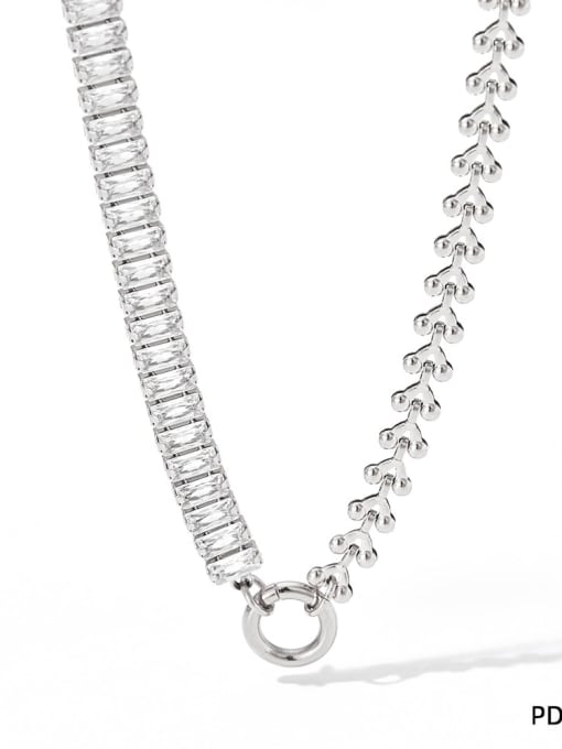 PDD238 Necklace Silver White Stainless steel Trend Geometric Cubic Zirconia Bracelet and Necklace Set