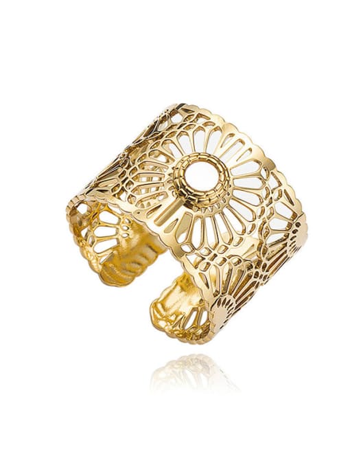YAYACH Stainless steel Shell Hollow Flower Vintage Band Ring