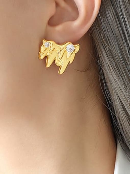 F211 Gold Earrings Brass Cubic Zirconia Irregular Hip Hop Stud Earring