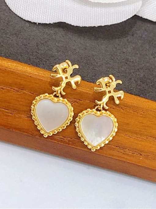 H00151 Brass Cats Eye Heart Vintage Drop Earring