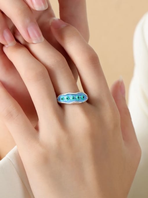 A029 Blue Glazed Steel Ring Titanium Steel Enamel Geometric Trend Band Ring
