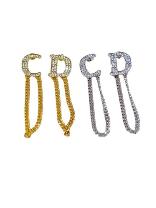 Clioro Brass Cubic Zirconia Letter Tassel Vintage Threader Earring 4