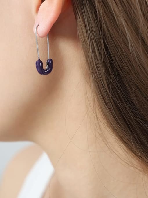 F984 Purple Glazed Steel Earrings Titanium Steel Enamel Geometric Trend Stud Earring
