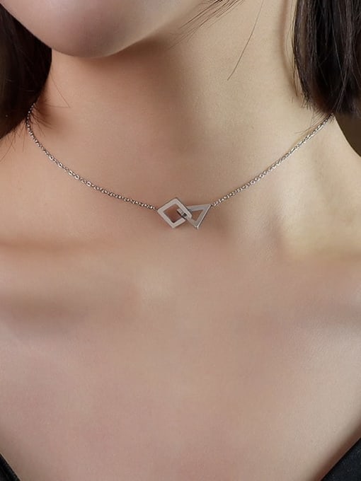P222 steel triangle  30+5cm Titanium 316L Stainless Steel Geometric Minimalist Necklace with e-coated waterproof