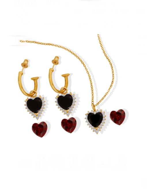 MAKA Titanium Steel Glass Stone Vintage Heart Earring and Necklace Set
