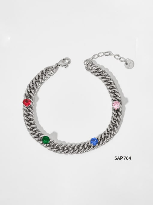 SAP764 Bracelet Platinum Stainless steel Glass Stone Hip Hop Geometric Bracelet and Necklace Set