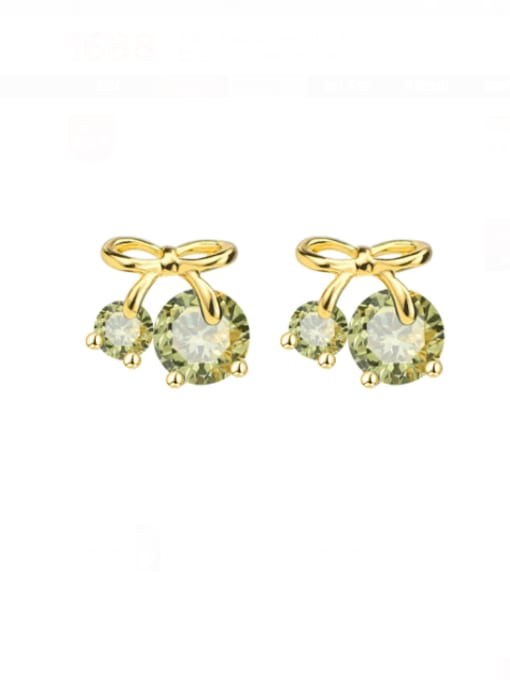 Gold olive green zircon Brass Cubic Zirconia Friut Minimalist Stud Earring