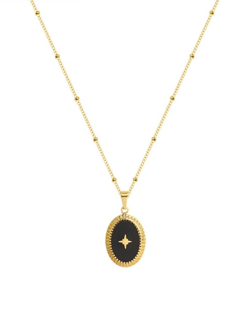 Gold Titanium 316L Stainless Steel Enamel Oval Minimalist Necklace with e-coated waterproof