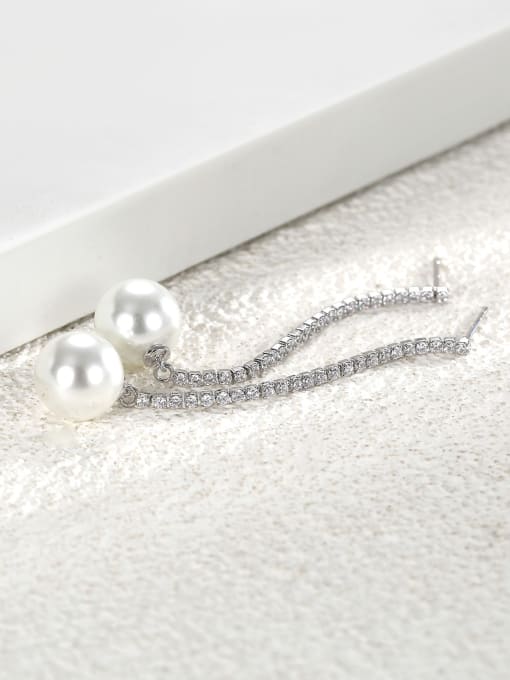 H01103 steel Brass Imitation Pearl Tassel Minimalist Threader Earring